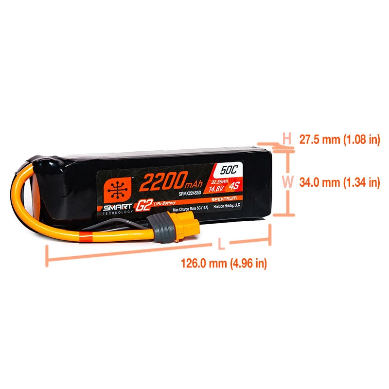 Spektrum 14.8V 2200mAh 4S 50C Smart G2 LiPo Battery: IC3 2 Spektrum 14.8V 2200mAh 4S 50C Smart G2 LiPo Battery: IC3 - Image 2